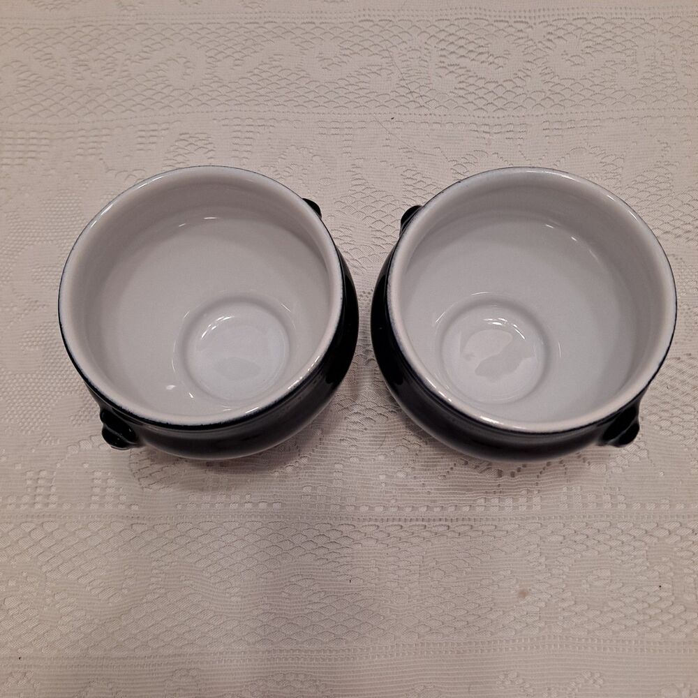 EMILE HENRY Footed Lion Head French Soup Bowl 6600 Cobalt Blue 4"x3.5" Set Of 2 - Picture 3 of 9